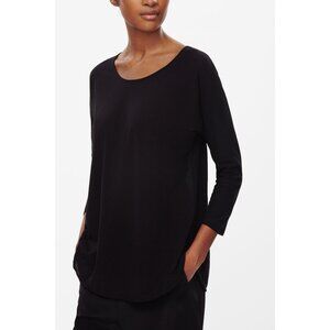 COS Relaxed Curved Hem 3/4 Length Long Sleeve Cotton Top (Black, XS)